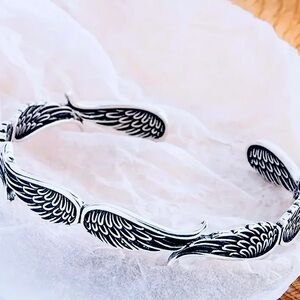 New - Silver - Angel Wings Adjustable Open Cuff Bracelet